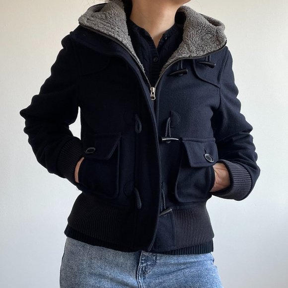 Jacob Connexion - Navy Blue Hooded Pea Coat - Picture 4 of 16